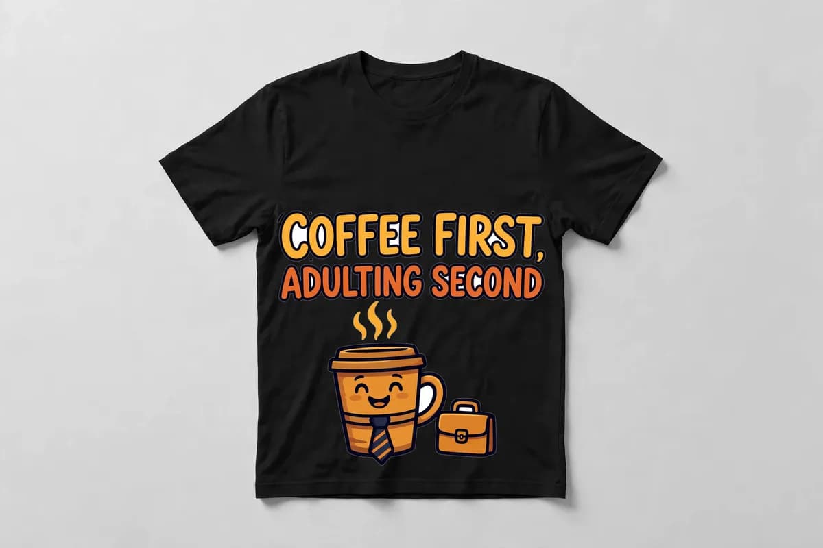Coffee First, Adulting Second T-Shirt in Black