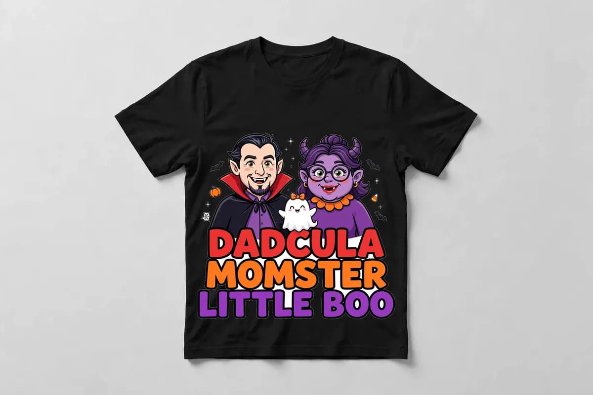Dadcula, Momster & Little Boo T-Shirt in Black - front view