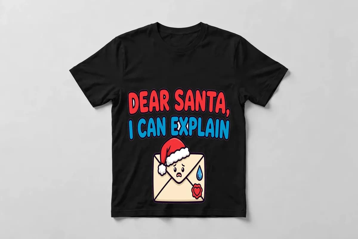 Dear Santa, I Can Explain T-Shirt in Black - front view