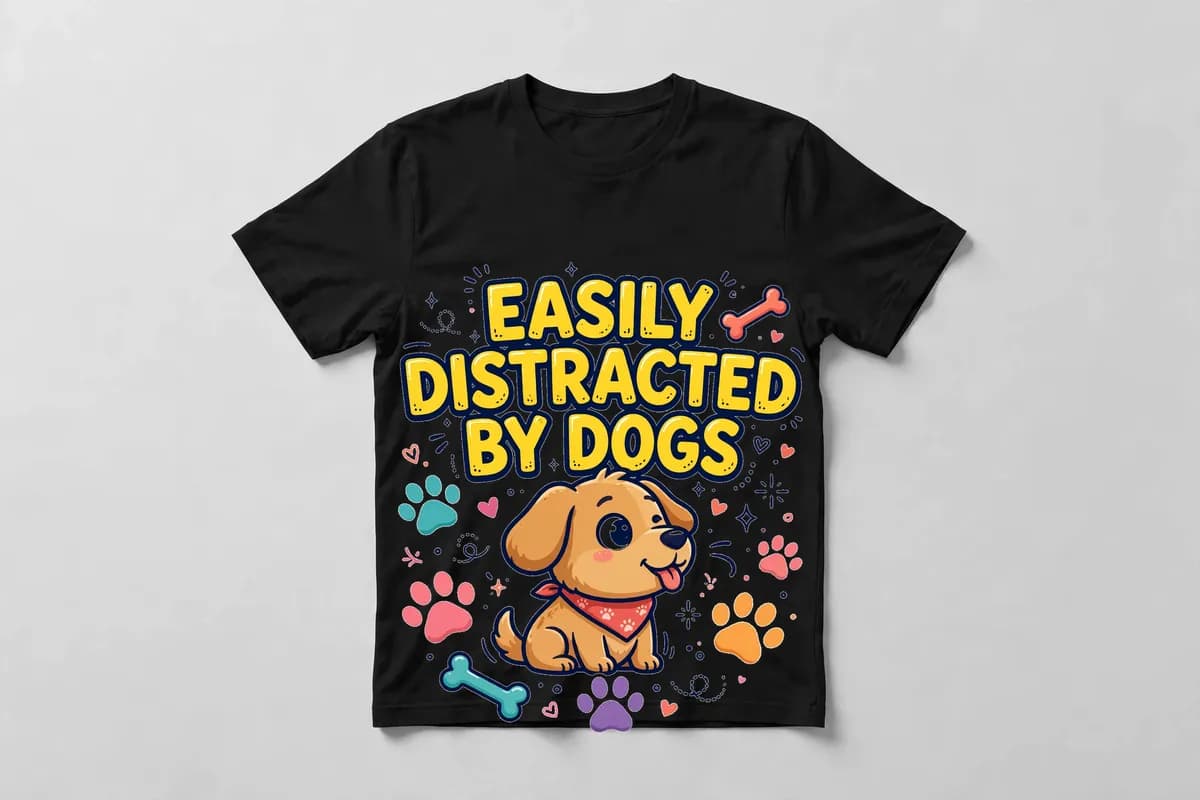 Easily Distracted by Dogs T-Shirt in Black - front view