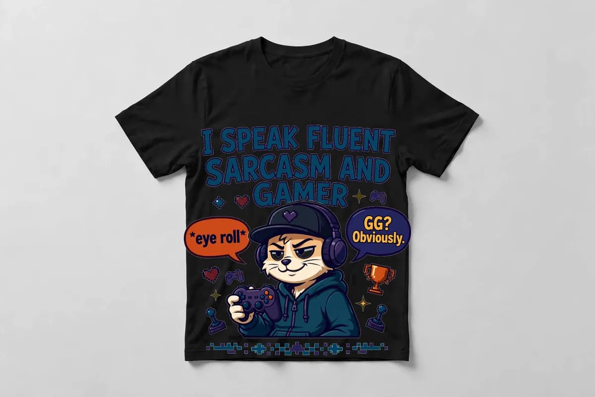 I Speak Fluent Sarcasm and Gamer T-Shirt in Black - front view