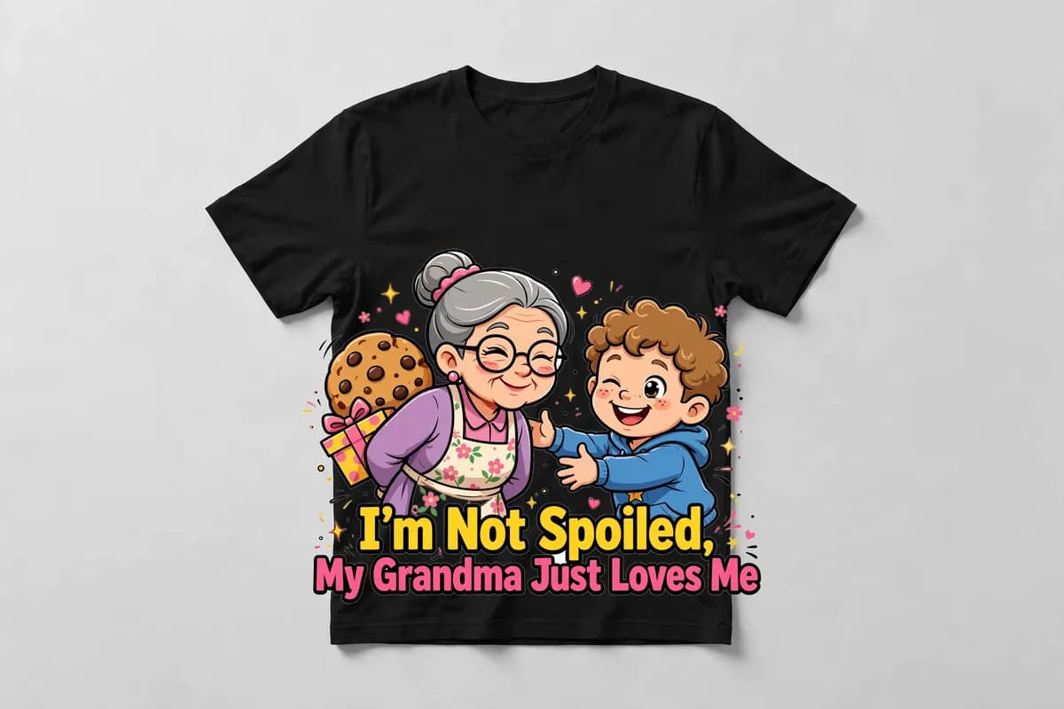 I'm Not Spoiled, My Grandma Just Loves Me T-Shirt in Black