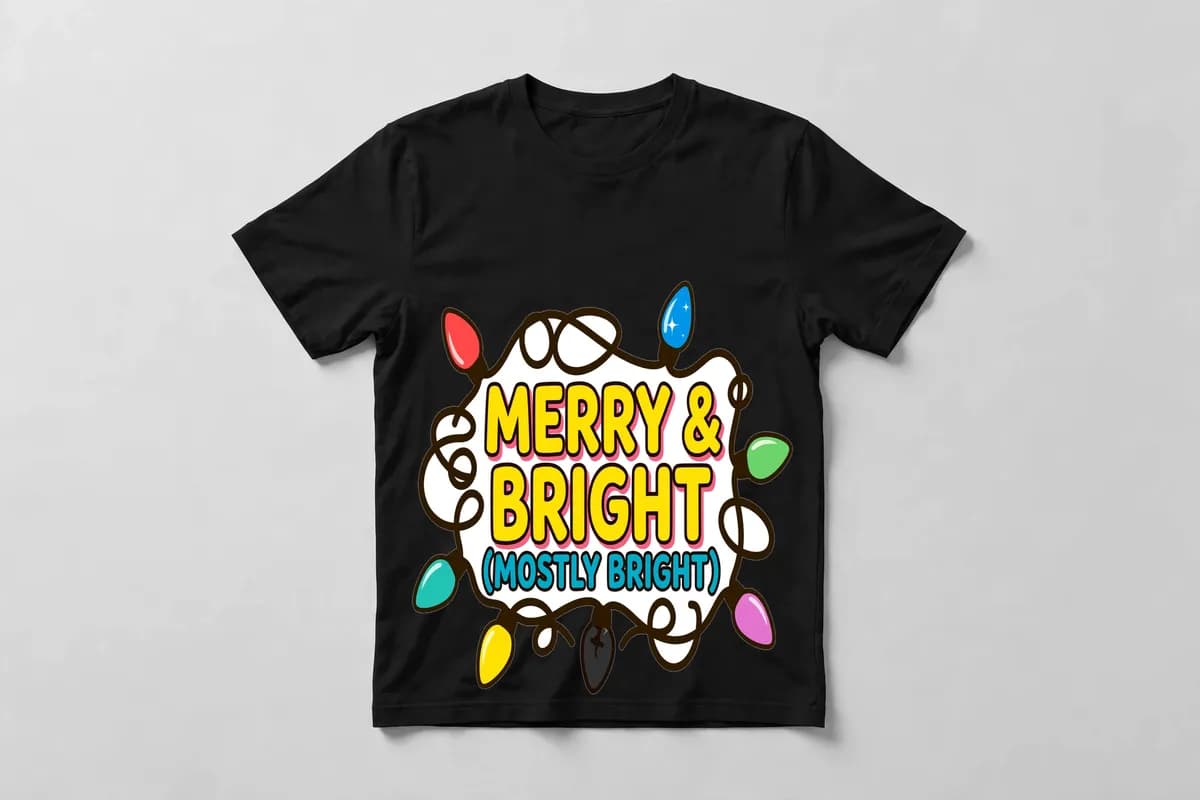 Merry & Bright (Mostly Bright) T-Shirt in Black