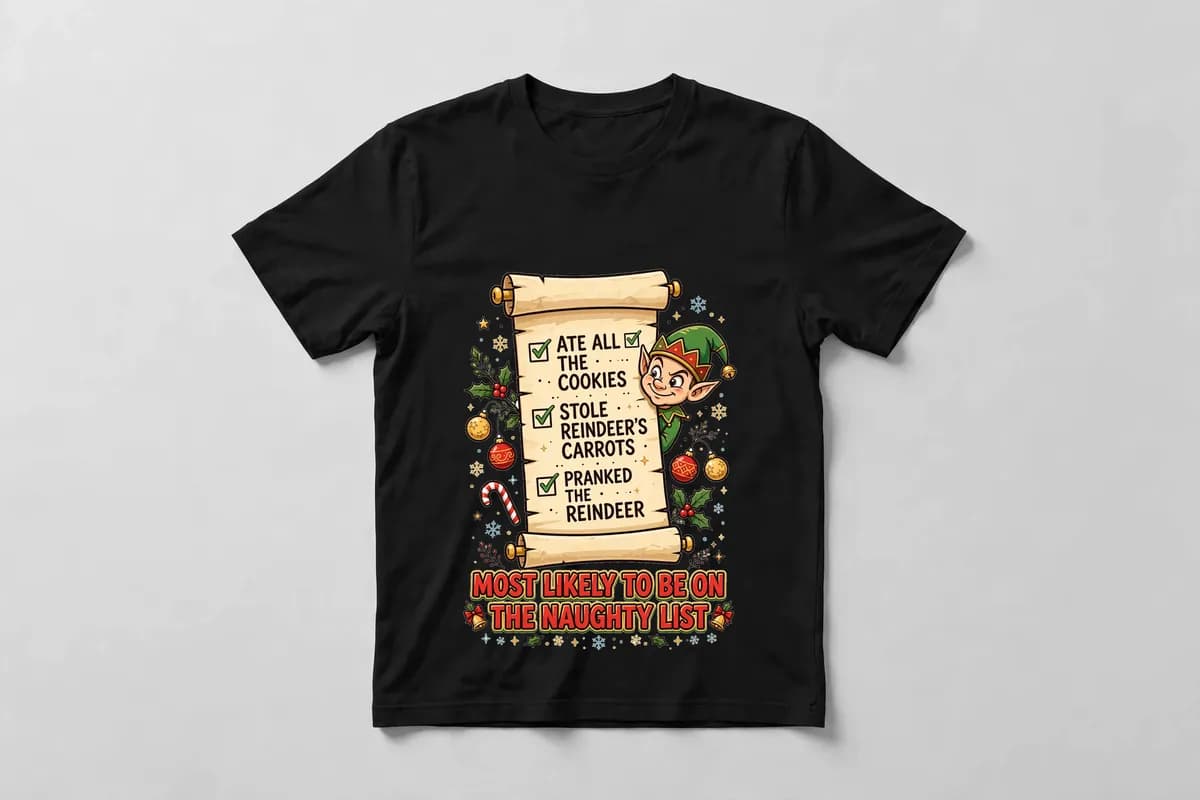 Most Likely To Be on the Naughty List T-Shirt in Black