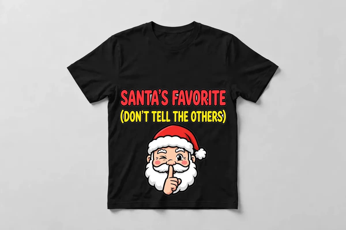 Santa's Favorite (Don't Tell the Others) T-Shirt in Black