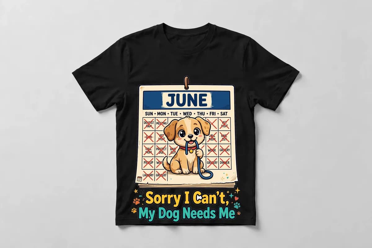 Sorry I Can't, My Dog Needs Me T-Shirt in Black