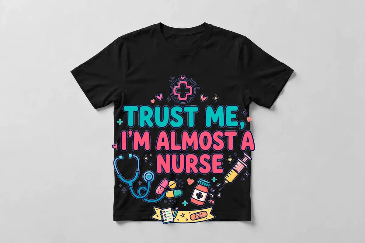 Trust Me, I'm Almost a Nurse T-Shirt in Black