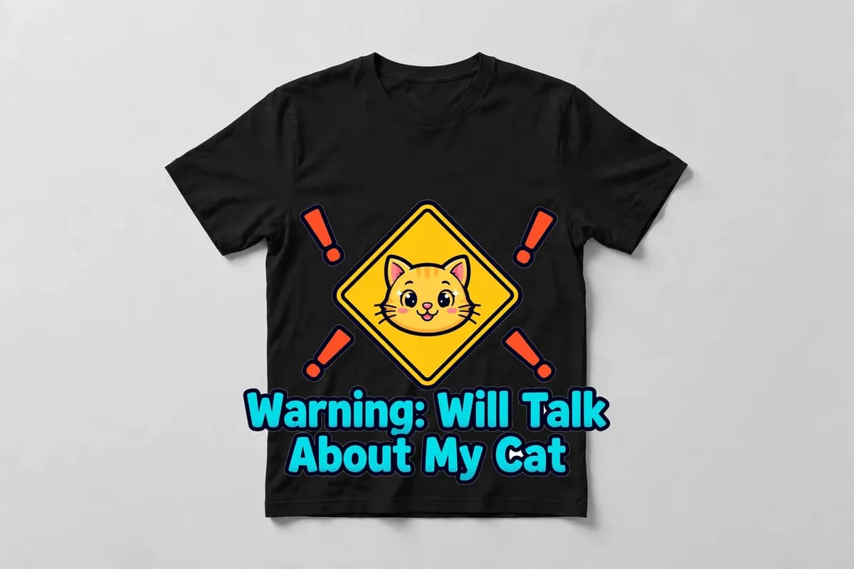 Warning: Will Talk About My Cat T-Shirt in Black - front view