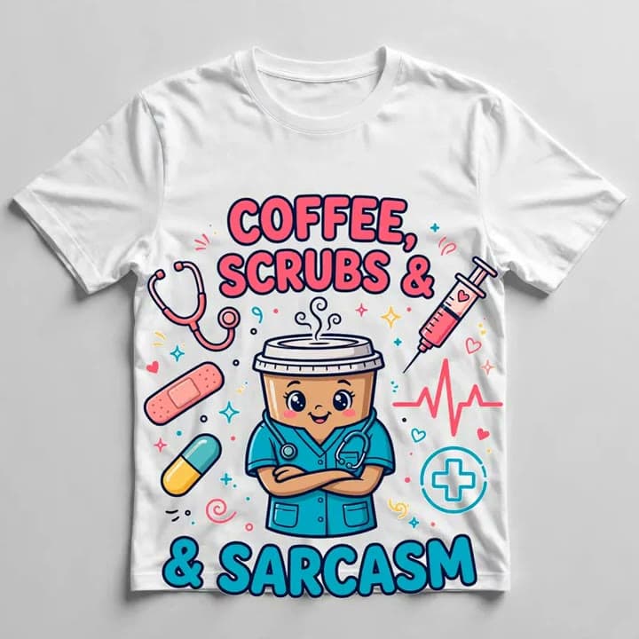 Coffee, Scrubs & Sarcasm T-Shirt — video 1
